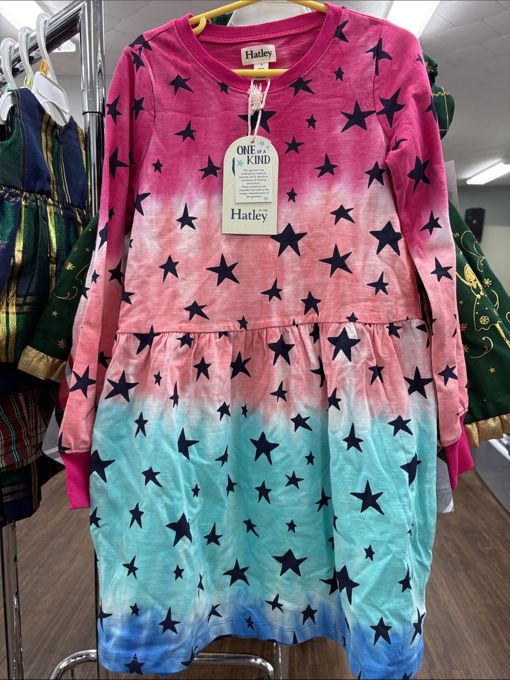 Hatley Pink to Blue Ombre Star Long-Sleeve Dress